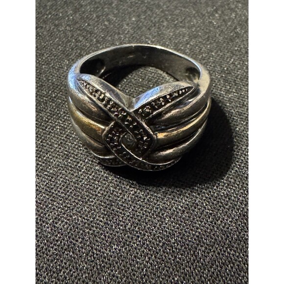 Sterling & 14k Gold Marcasite Ring Signed - Picture 1 of 5